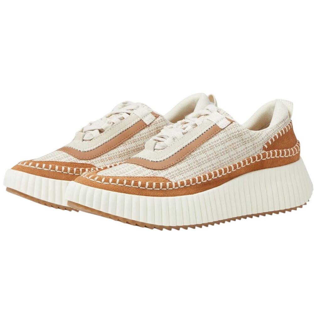 Dolce Vita Womens Dolen Sneaker US 8.5 Ivory Tan Leather Lace-Up Closure NIB